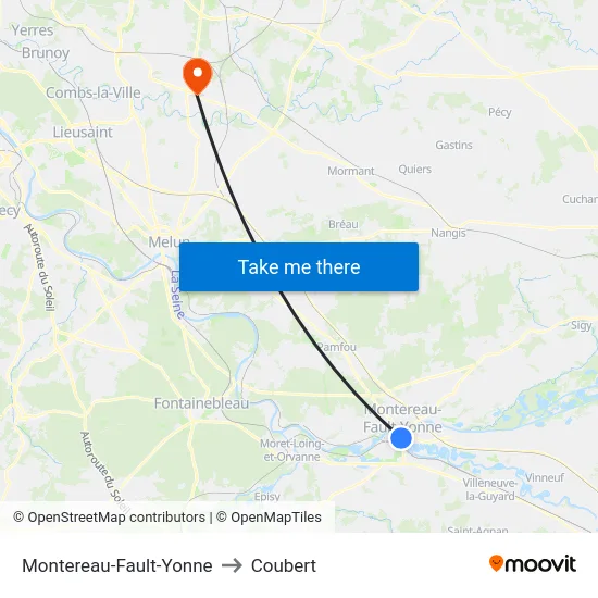 Montereau-Fault-Yonne to Coubert map