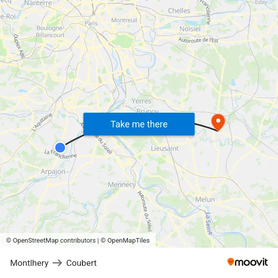 Montlhery to Coubert map
