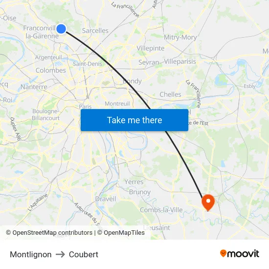 Montlignon to Coubert map