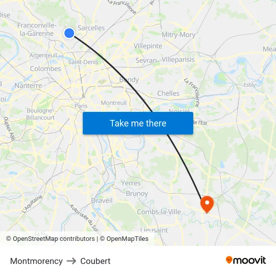 Montmorency to Coubert map
