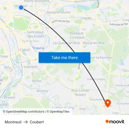 Montreuil to Coubert map