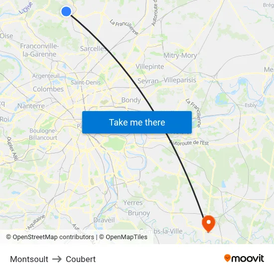 Montsoult to Coubert map