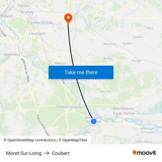 Moret-Sur-Loing to Coubert map