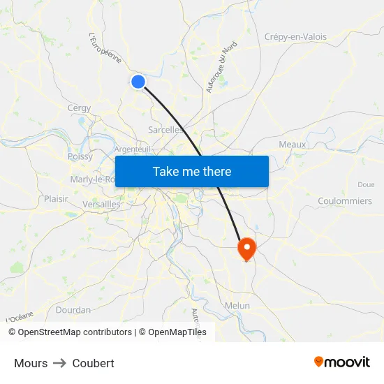 Mours to Coubert map