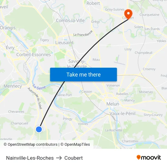 Nainville-Les-Roches to Coubert map