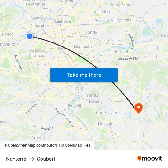 Nanterre to Coubert map