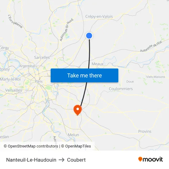 Nanteuil-Le-Haudouin to Coubert map