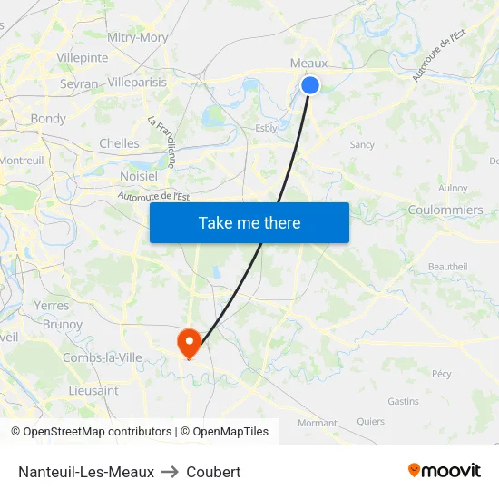 Nanteuil-Les-Meaux to Coubert map