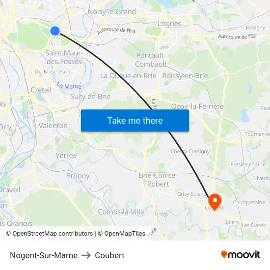 Nogent-Sur-Marne to Coubert map