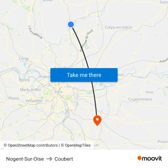 Nogent-Sur-Oise to Coubert map