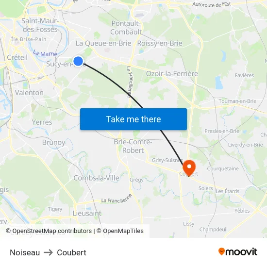 Noiseau to Coubert map