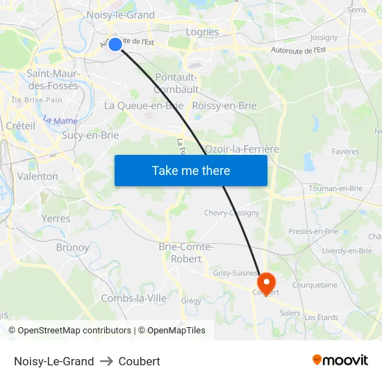 Noisy-Le-Grand to Coubert map