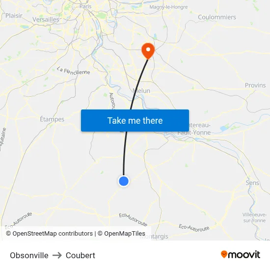 Obsonville to Coubert map