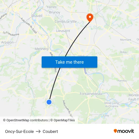 Oncy-Sur-Ecole to Coubert map