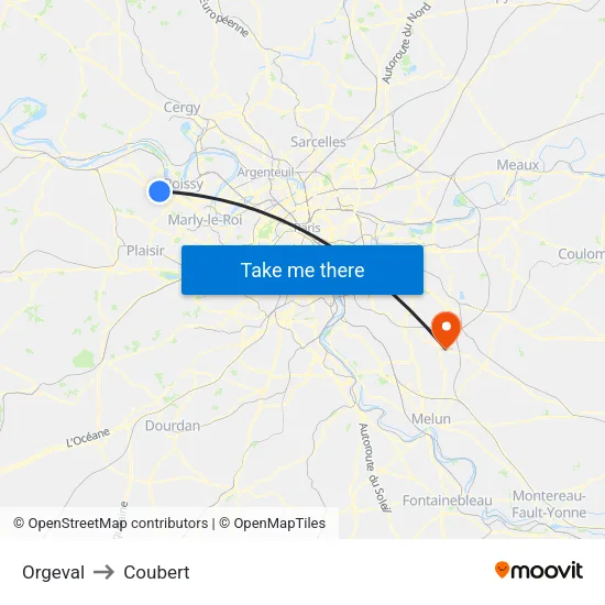 Orgeval to Coubert map