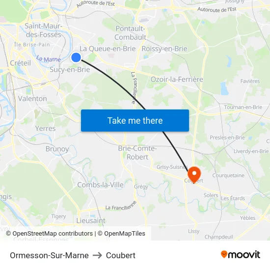 Ormesson-Sur-Marne to Coubert map