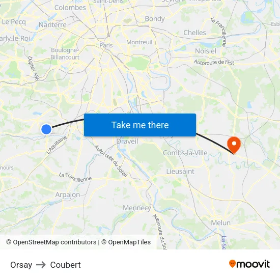 Orsay to Coubert map