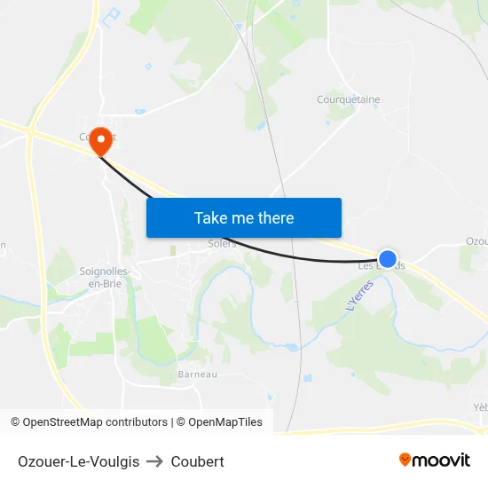 Ozouer-Le-Voulgis to Coubert map