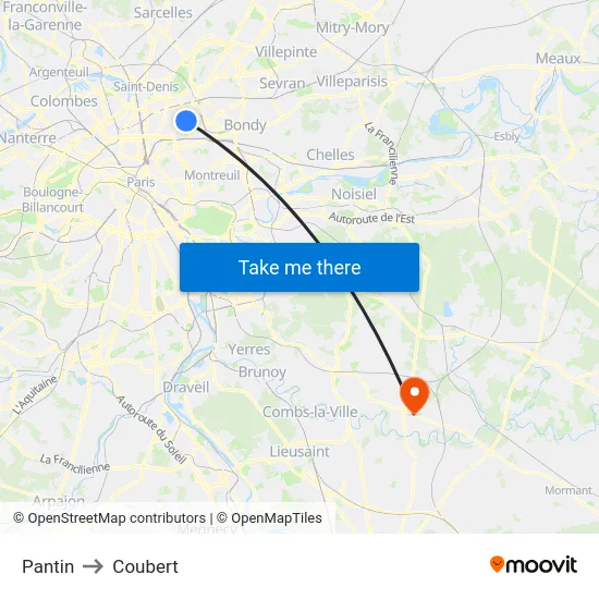 Pantin to Coubert map