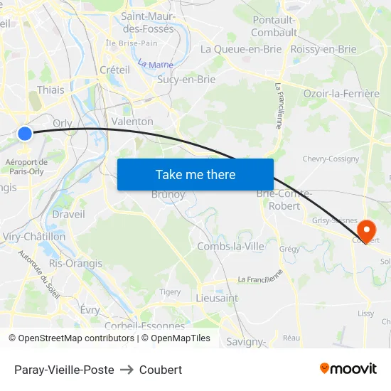 Paray-Vieille-Poste to Coubert map
