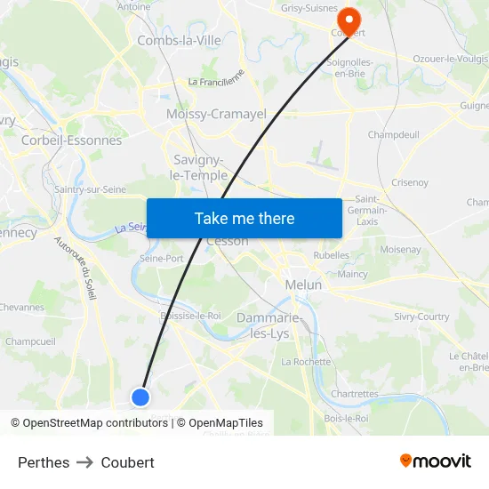 Perthes to Coubert map