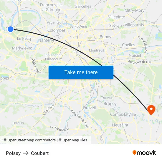 Poissy to Coubert map