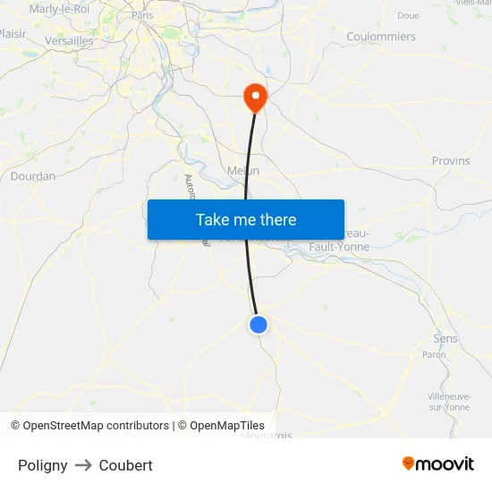 Poligny to Coubert map