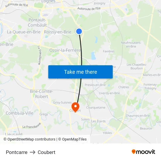 Pontcarre to Coubert map