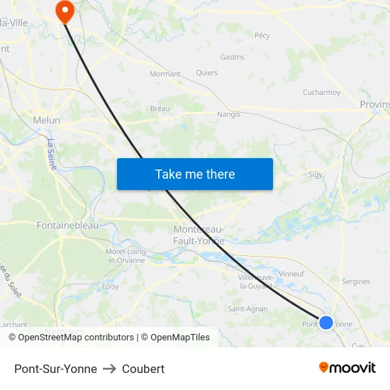 Pont-Sur-Yonne to Coubert map