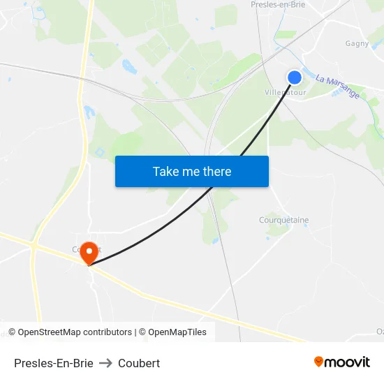 Presles-En-Brie to Coubert map