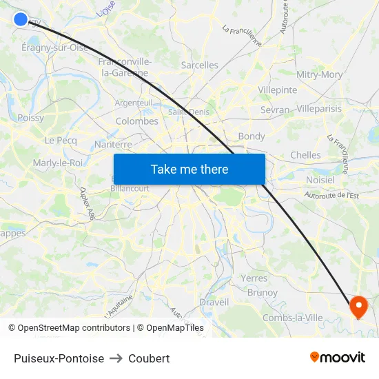 Puiseux-Pontoise to Coubert map