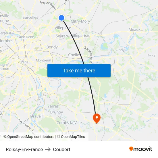 Roissy-En-France to Coubert map