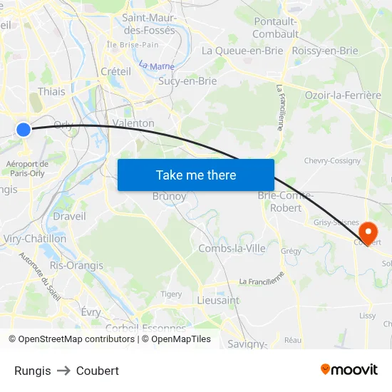Rungis to Coubert map