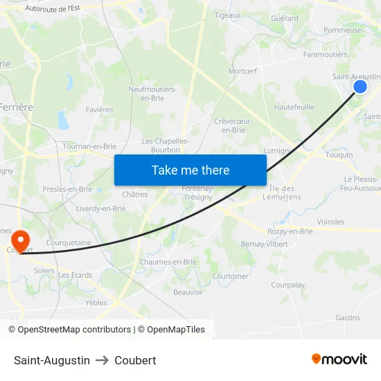 Saint-Augustin to Coubert map