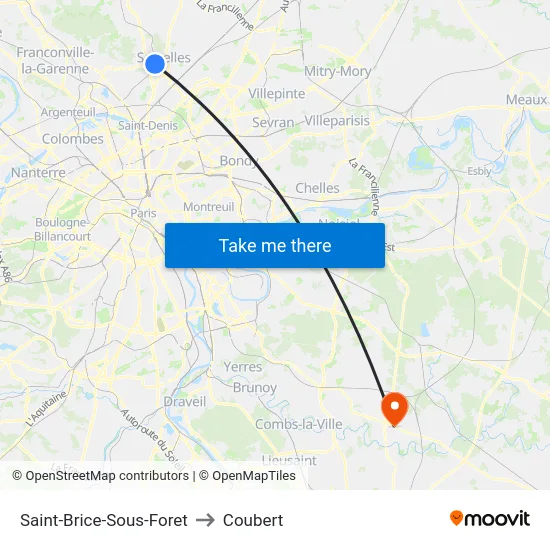 Saint-Brice-Sous-Foret to Coubert map