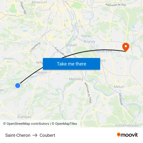 Saint-Cheron to Coubert map