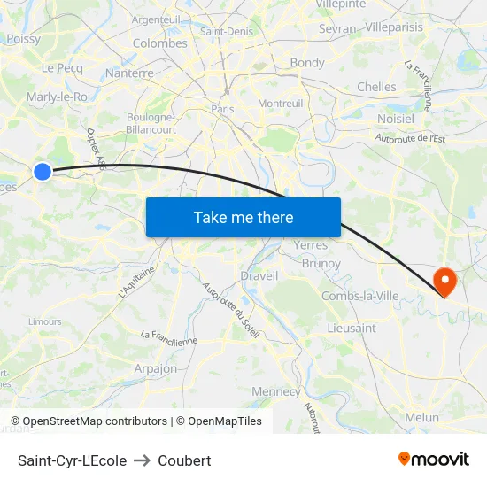 Saint-Cyr-L'Ecole to Coubert map