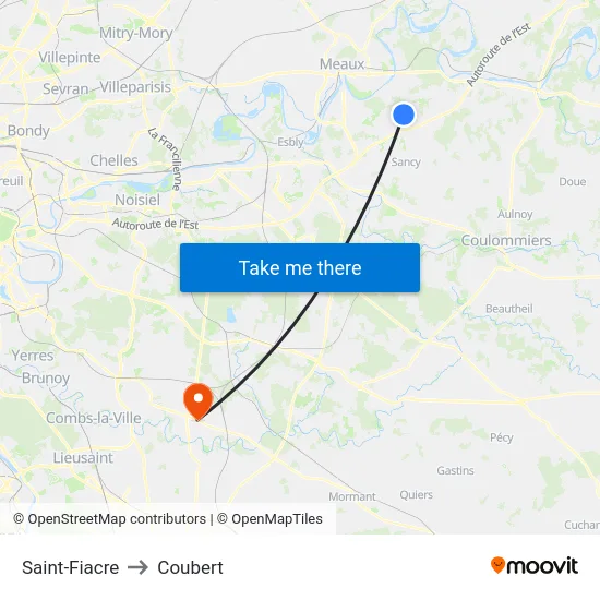 Saint-Fiacre to Coubert map
