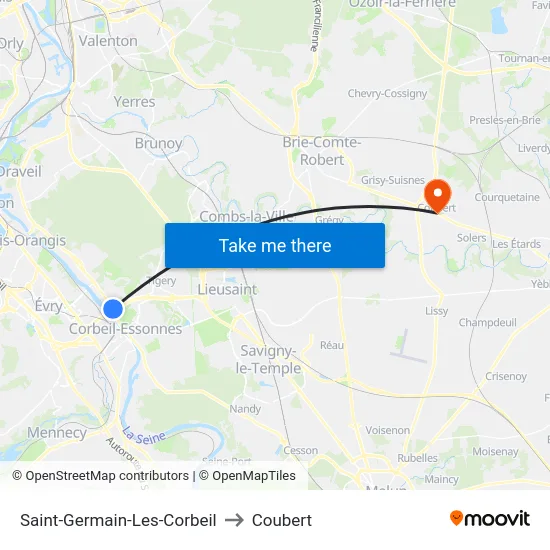 Saint-Germain-Les-Corbeil to Coubert map