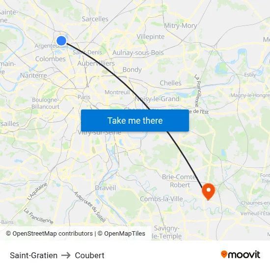 Saint-Gratien to Coubert map