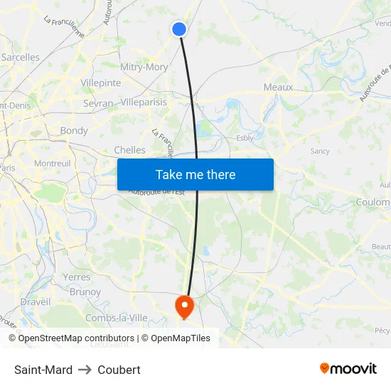 Saint-Mard to Coubert map