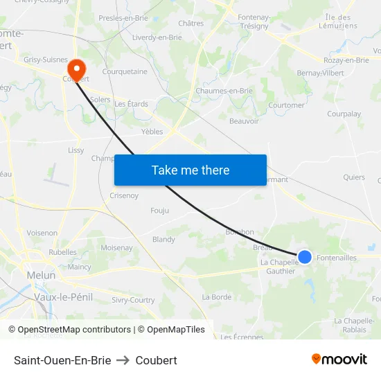 Saint-Ouen-En-Brie to Coubert map