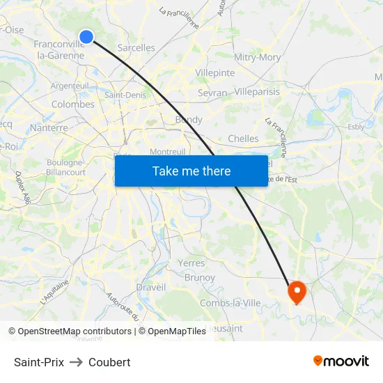 Saint-Prix to Coubert map
