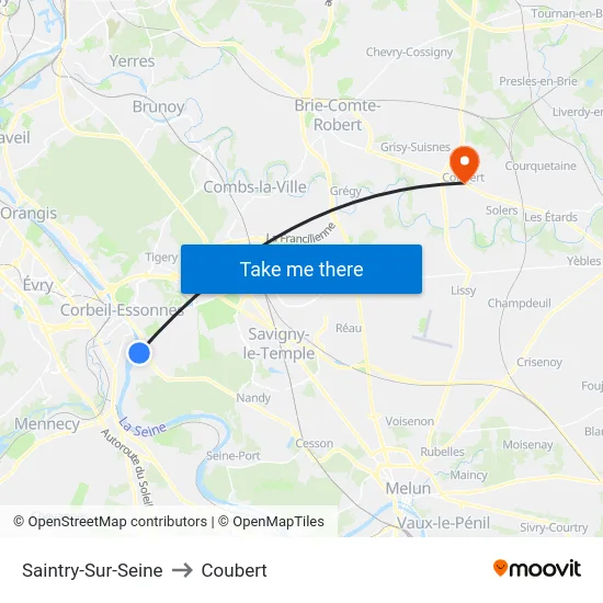 Saintry-Sur-Seine to Coubert map