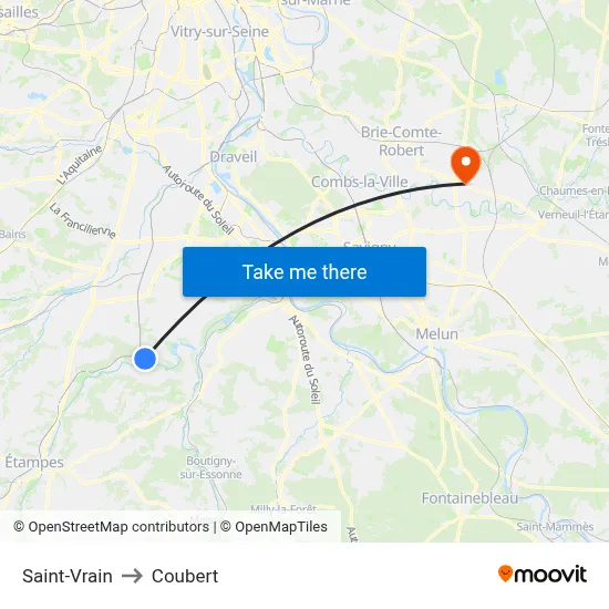 Saint-Vrain to Coubert map