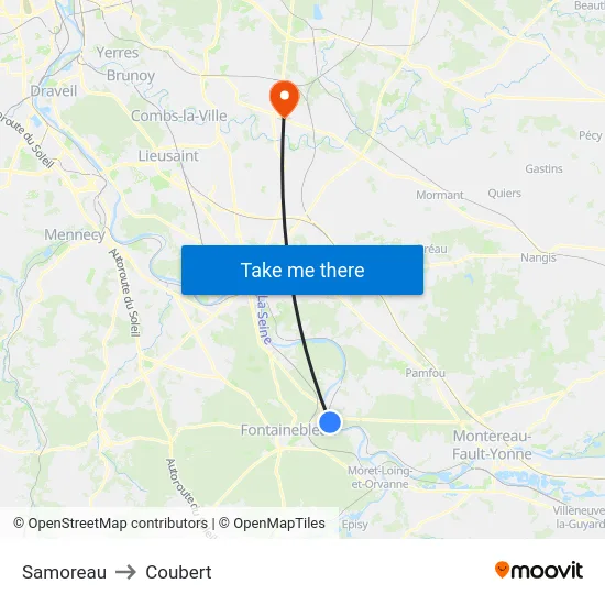 Samoreau to Coubert map