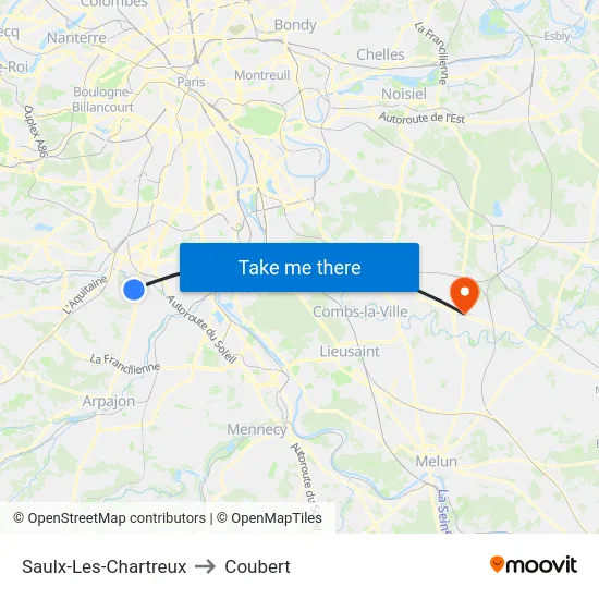 Saulx-Les-Chartreux to Coubert map