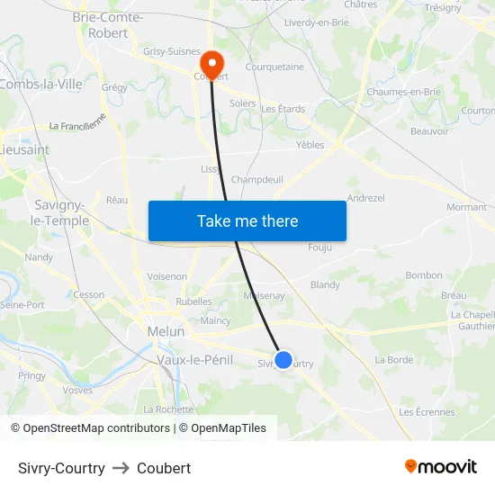 Sivry-Courtry to Coubert map