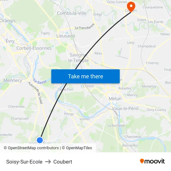 Soisy-Sur-Ecole to Coubert map