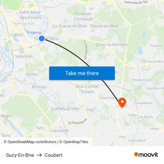 Sucy-En-Brie to Coubert map